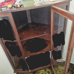 Vintage Wooden Corner Display Cabinet