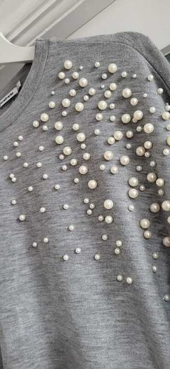 Stradivarius grey pearl batwing top Sz L (Fit 12-14)