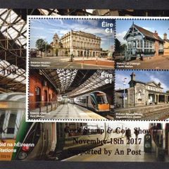 2017 Ireland Cork Stamp and Coin Exhibition 18th November 2017 Exhibition Miniature Sheet on Irish Railway Stations (Heuston, Clarke, Kent & Bagnelstown) Commemorative Stamps Miniature Sheet Mint Never Hinged (MNH)