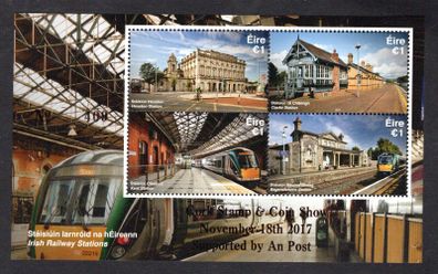 2017 Ireland Cork Stamp and Coin Exhibition 18th November 2017 Exhibition Miniature Sheet on Irish Railway Stations (Heuston, Clarke, Kent & Bagnelstown) Commemorative Stamps Miniature Sheet Mint Never Hinged (MNH)