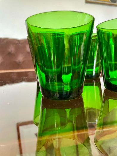 Set 4 Vintage Vereco France Small Forest Green Juice Glasses Tumblers MCM