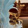 Porcelain Centerpiece Vase Sesto Fiorentino Fior Deer Iridescent Blue and Gold 1950s Image 5