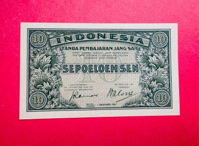 Indonesia   10  SEN  1947  Pick  31  scarce ( Uncirculated )