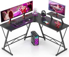 NEW SALE | Computer Desk with Monitor Stand 130cm L-Shaped Corner Gaming Desk Office Writing Desk & Workstation for Home Office Bedroom Space-Saving Easy to Assemble Black