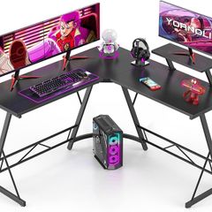 NEW SALE | Computer Desk with Monitor Stand 130cm L-Shaped Corner Gaming Desk Office Writing Desk & Workstation for Home Office Bedroom Space-Saving Easy to Assemble Black