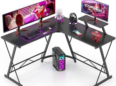 NEW SALE | Computer Desk with Monitor Stand 130cm L-Shaped Corner Gaming Desk Office Writing Desk & Workstation for Home Office Bedroom Space-Saving Easy to Assemble Black
