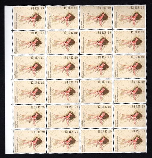 1982 Ireland Fauna & Flora: Fish Commemorative Stamps Marginal Block of 24 Mint Never Hinged (MNH).