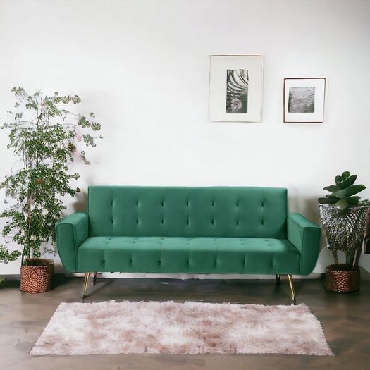 Luxury Velvet Sofa Bed with Golden Legs green