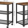 Serving Trolley Kitchen Trolley 4 Wheels Steel Frame 3 Shelves for Kitchen Living Room Industrial Design Vintage Brown Image 3