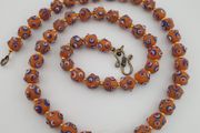 Antique Venetian Style Skunk Eyes Orange Glass Beads Necklace