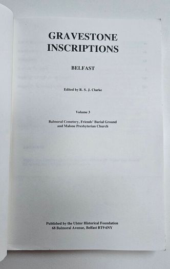 Gravestone Inscriptions Belfast Vol 3 - Belfast History Book - Geneology Related Book