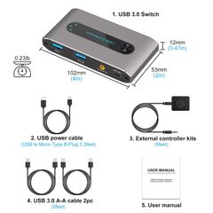 USB 3.0 Switch 2 In 4 Out USB Sharing Switch for 2 Computer Sharing 4 USB Devices USB KVM Switcher