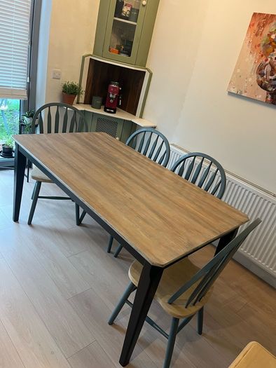 Upcycled Solid Wood Dining Table - Hand Painted White Coffee Whitewash - Modern Rustic - One of a Kind