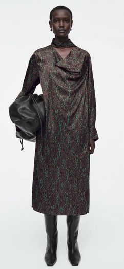 COS  Scarf-Detail Printed Midi Dress