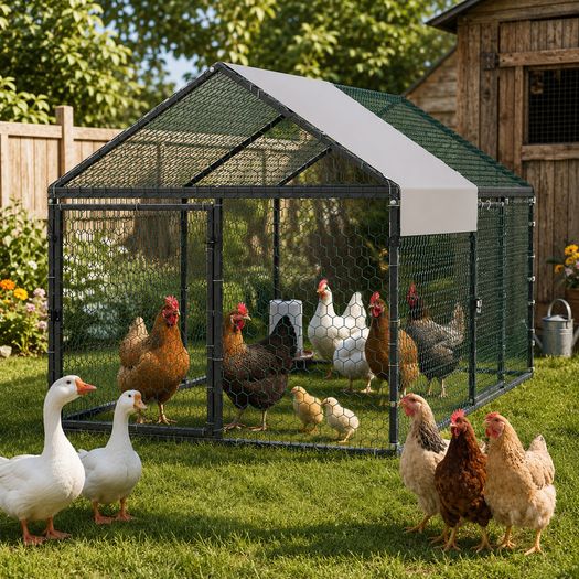 Metal Chicken Coop for 4-6 Chickens, 1 x 2 x 1 m, Small Chicken Cage with Waterproof Cover & Double Doors
