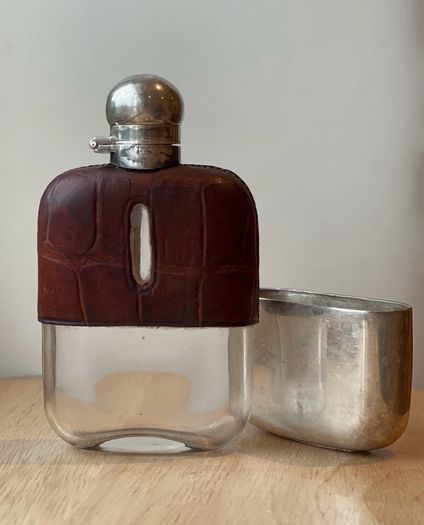 Edwardian Silver Plated Glass Flasks By James Dixon & Sons And Daniel & Arter