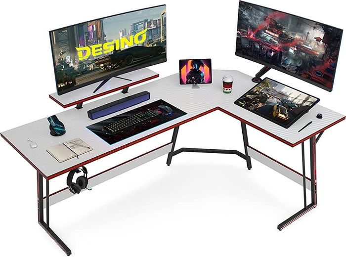 L Shaped Gaming Desk 150 x 120 cm, Ergonomic Computer Corner Gaming Desk, Large PC Writing Table with Monitor Stand, Stable Metal Legs Gamer Workstation for Home Office