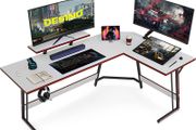 L Shaped Gaming Desk 150 x 120 cm, Ergonomic Computer Corner Gaming Desk, Large PC Writing Table with Monitor Stand, Stable Metal Legs Gamer Workstation for Home Office