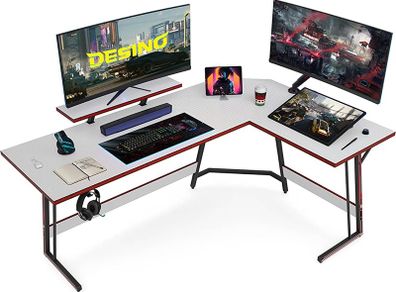 L Shaped Gaming Desk 150 x 120 cm, Ergonomic Computer Corner Gaming Desk, Large PC Writing Table with Monitor Stand, Stable Metal Legs Gamer Workstation for Home Office