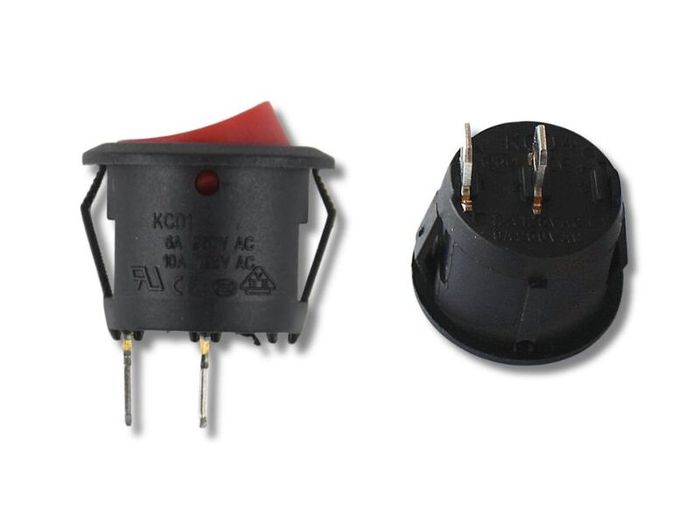 Round Rocker ON/OFF Switch KCD1-2  Available in Red or Black.