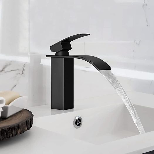 Waterfall Spout Bathroom Sink Mixer Taps,Single Handle Basin Mixer Tap, Rv Lavatory Vessel Faucet,Stainless Steel,Matte Black (FREE POSTAGE)