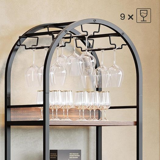 Wine rack, bottle rack, wine stand, metal with glass holder and wine storage for cellar, bar and storage room