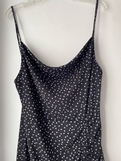 Prettylittlething  black polka dot ruched dress plus size new