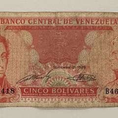 Venezuela 5 Bolivares 1989 Banknote