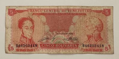 Venezuela 5 Bolivares 1989 Banknote