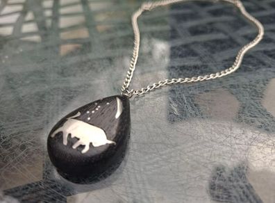 Handmade 925 Sterling Silver & Ebony Wood Taurus Bull Pendant Chain