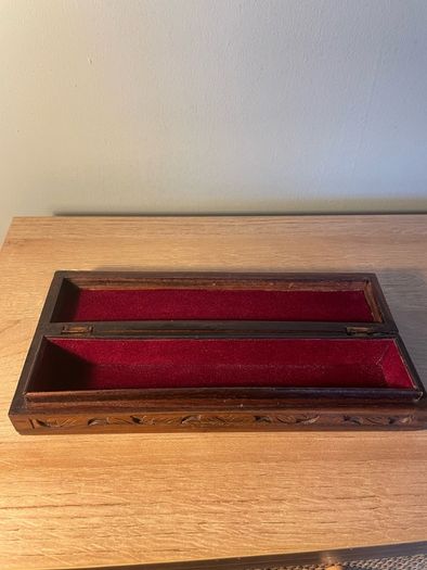 Vintage Asian Hand Carved Wooden Pencil Case