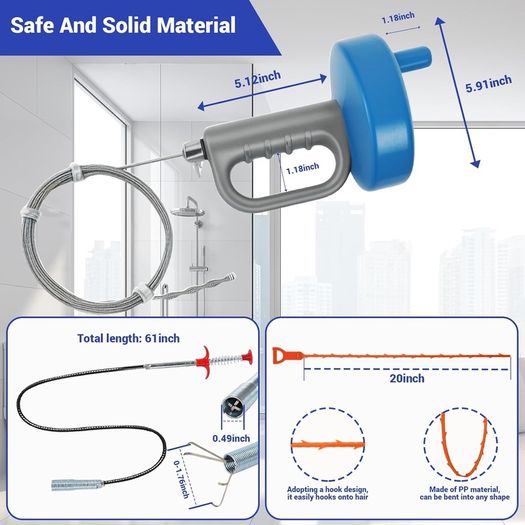 Drain Snake 33Ft with Gloves,Flexible Plumbing Snake Drain Auger Clog Remover Tool for Hair,Heavy Duty Drain Unclogger for Kitchen Sink, Plumbers Snakes for unclogging Bathroom Shower, Bathtub Toilet