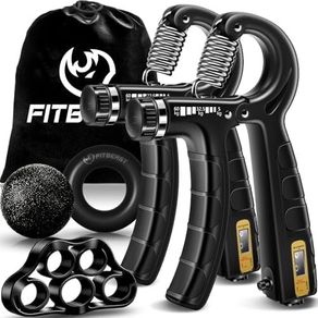 Hand Grip Strengthener Workout Kit (5 Pack), 2 Forearm Grip Adjustable Resistance Hand Gripper, Finger Stretcher, Grip Trainer & Stress Relief Grip Ball for Athletes