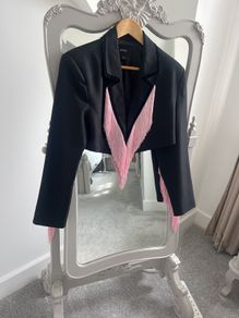 Fab Nasty Gal Pink Fringe Cropped Jacket size 8