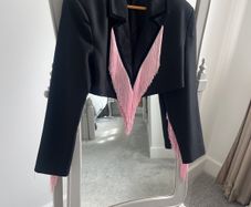 Fab Nasty Gal Pink Fringe Cropped Jacket size 8