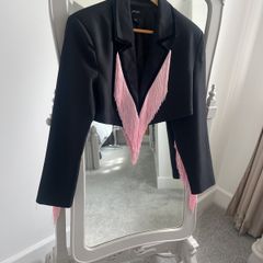 Fab Nasty Gal Pink Fringe Cropped Jacket size 8