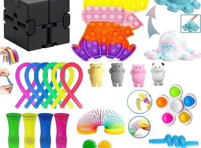NEW SALE |  30Pcs Fidget Toys for Kids Adults, Sensory Fidgets Pack Anxiety Relief Toys for Autism, Simple Fidget Box with Fidget Popper for Party Bag Fillers