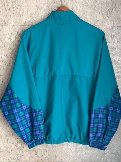 90s Sun Mountain Sports Teal & Blue Plaid Quarter Zip Pullover Jacket Size S Relaxed Fit