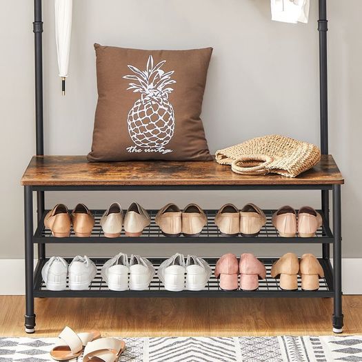 Large coat rack with bench, clothes rack