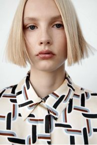 Fab Zara Limited Edition Ecru Satin Geometric Print Blouse