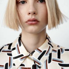 Fab Zara Limited Edition Ecru Satin Geometric Print Blouse