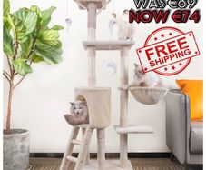 NEW SALE | Cat Tree, Cat Scratch Posts 145cm Multi-Level Stable Climbing Tower Trees with Ladder, Indoor Pet Activity Furniture Play House for Kitty Kitten