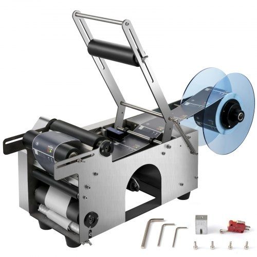 MT-50 Semi-automatic Round Bottle Labeling Machine, Adjustable Bottle Labeler 50pcs/min Label Applicator for Bottles 12-90mm
