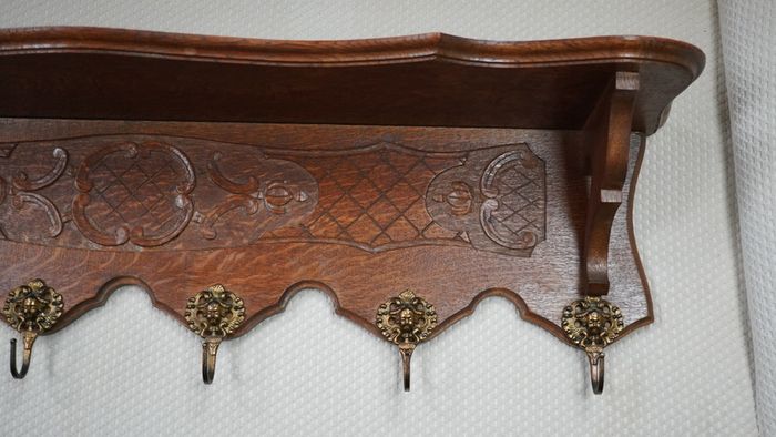 French Carved Oak Wall Coat Rack