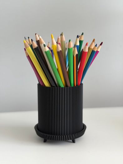 Minimalist Matte Black Ribbed Pot or Desk Organizer 3D Printed with Free Post