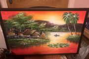 Framed signed Thai artwork free postage