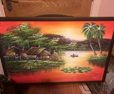 Framed signed Thai artwork free postage