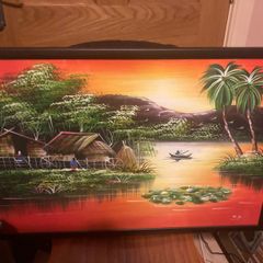 Framed signed Thai artwork free postage