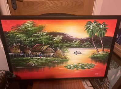 Framed signed Thai artwork free postage