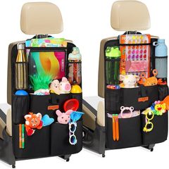 UPGRADED Car Seat Organiser for up to 11-inch Tablet Holder, 8 Pockets, Kids Toy Storage, Water Proof Back Seat Protector for Kids